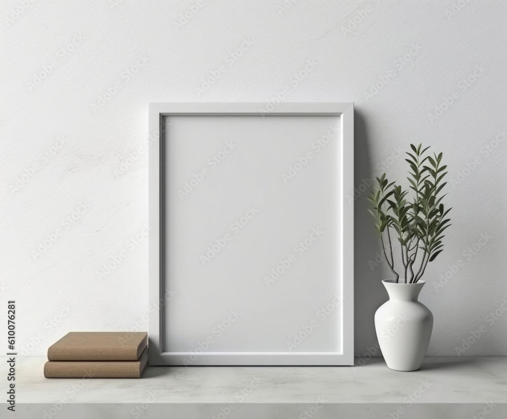 Minimalist Picture Frame Mockup on White Wall Texture Minimalist Picture Frame Mockup on White Wall Texture