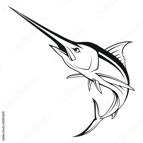 Marlin. Vector illustration of a sketch salwater marlin. Fishing activity. Salwater sport largemouth