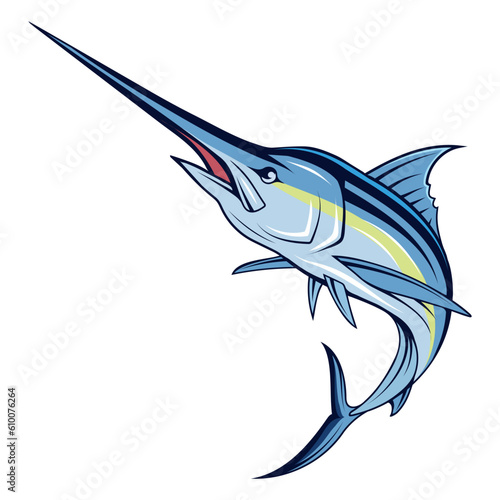 Marlin. Vector illustration of a salwater marlin. Fishing activity. Salwater sport largemouth
