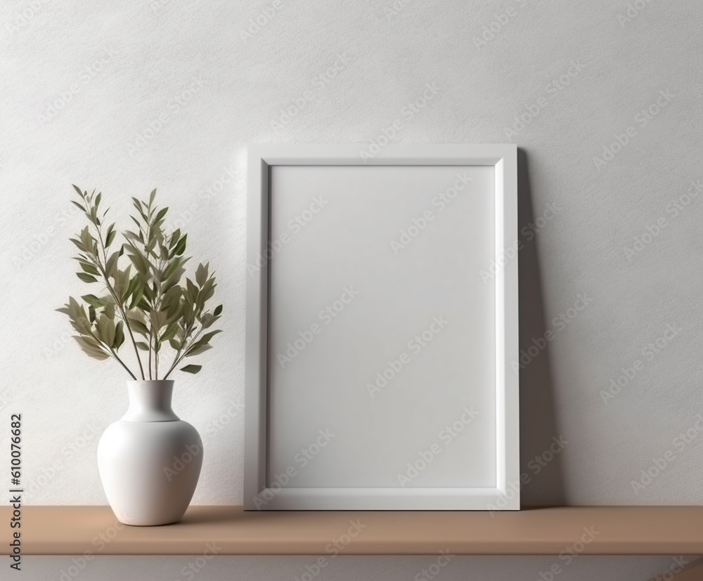 Minimalist Picture Frame Mockup on White Wall Texture Minimalist Picture Frame Mockup on White Wall Texture