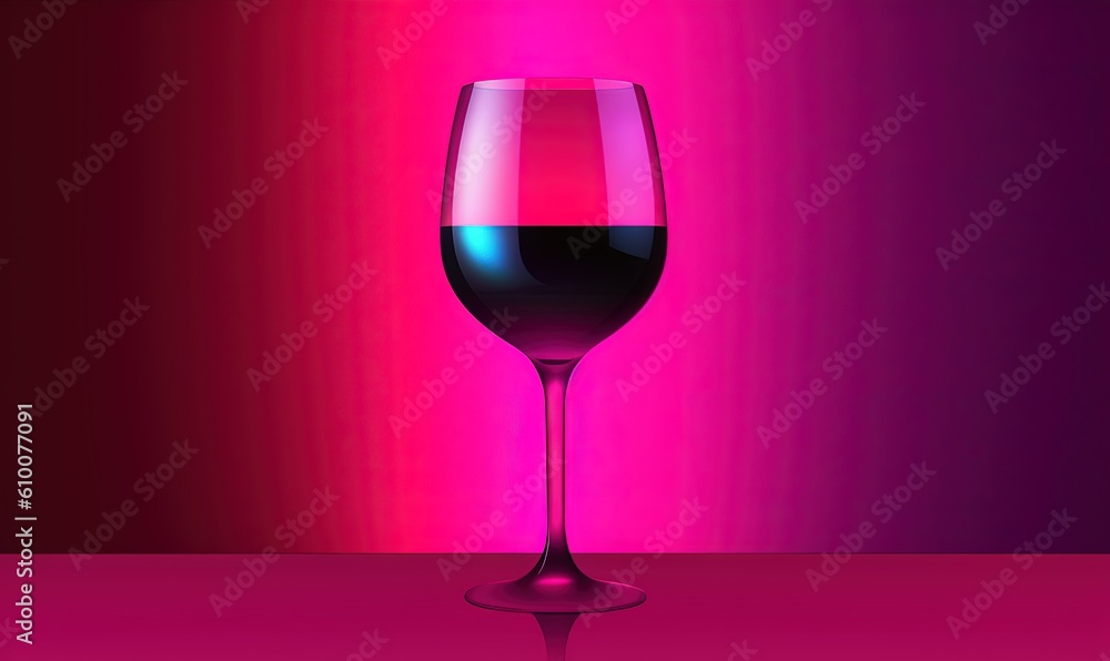 a glass of wine on a table with a pink and purple background and a red and purple light in the middle of the glass,. generative ai a glass of wine on a table with a pink and purple background and a red and purple light in the middle of the glass,. generative ai