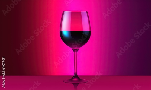  a glass of wine on a table with a pink and purple background and a red and purple light in the middle of the glass,. generative ai
