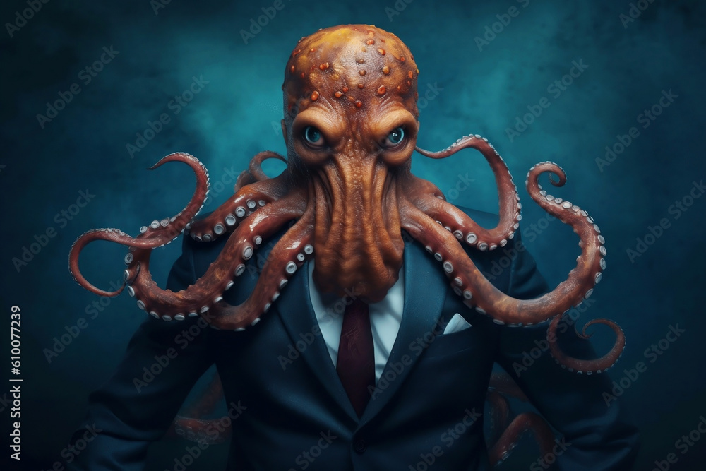Obraz premium Portrait of a Octopus dressed in a formal business suit, generative AI