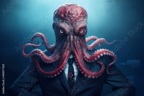 Portrait of a Octopus dressed in a formal business suit, generative AI