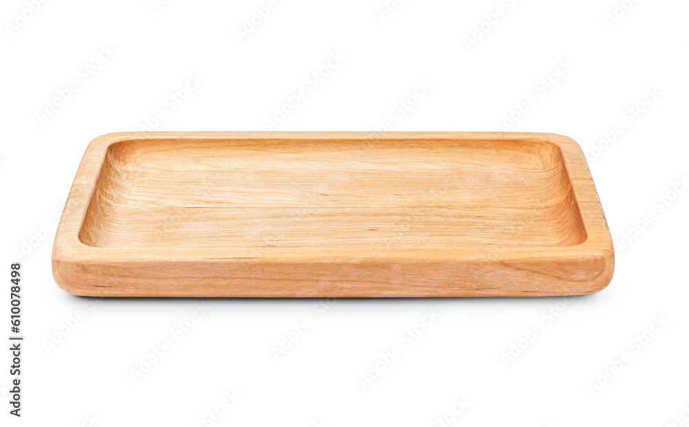 Wooden tray isolated on white background Wooden tray isolated on white background