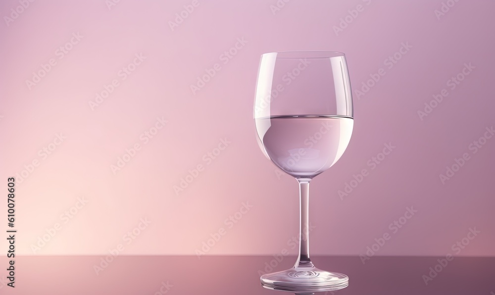 a glass of wine sitting on a table with a pink wall in the background of the photo, with a light reflection on the glass. generative ai a glass of wine sitting on a table with a pink wall in the background of the photo, with a light reflection on the glass. generative ai