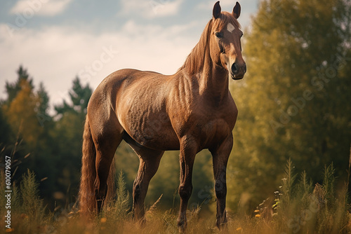 Amazing Horse grazing peacefully together in picturesque countryside. Created with Generative AI Technology. © SardarMuhammad