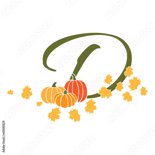 d  letter, autumn, leaves and pumpkin