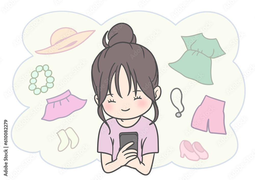 服をネットで見る女の子 服をネットで見る女の子