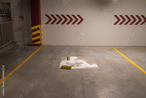 Underground car parking. Application of markings