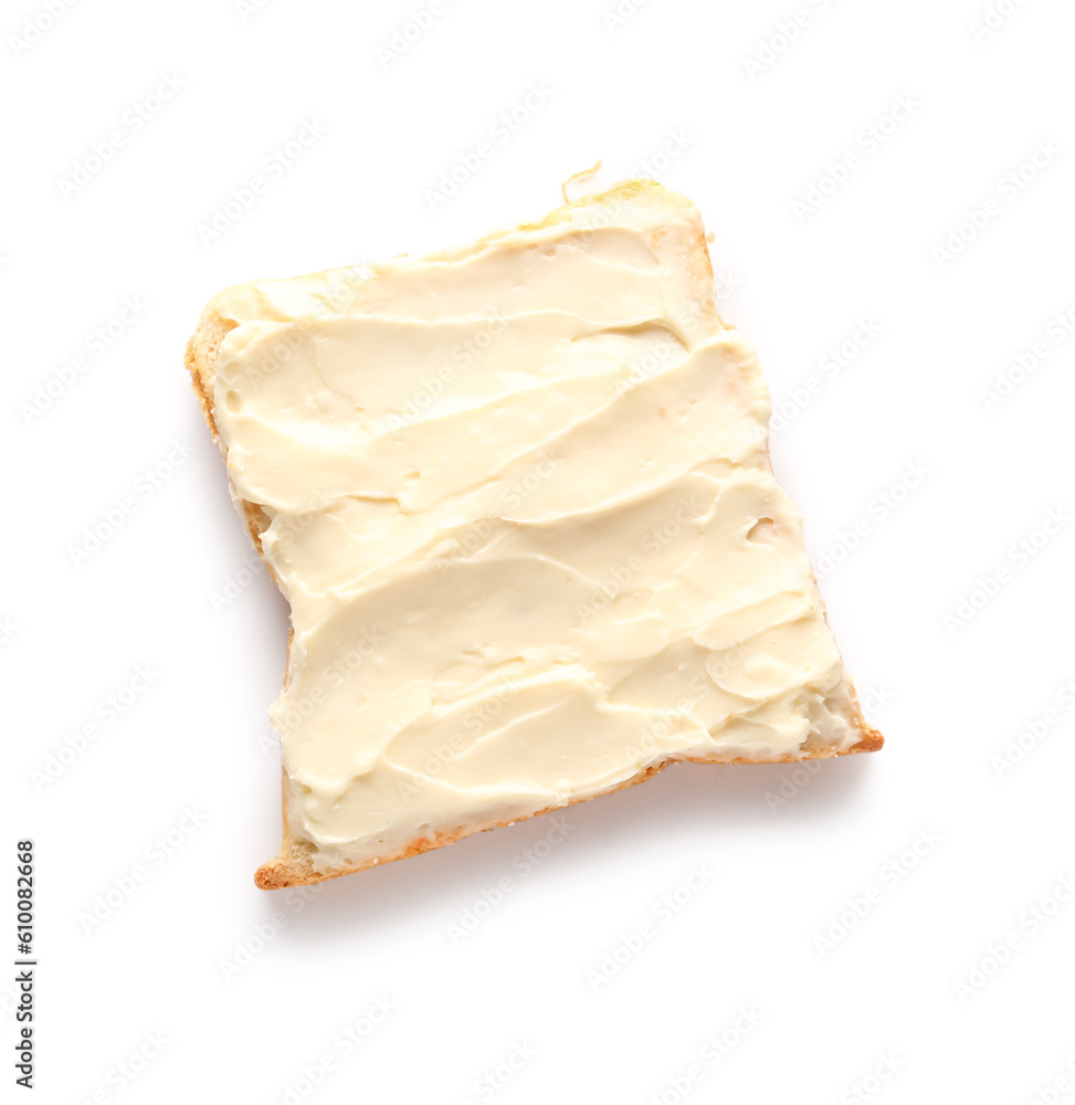 Tasty toast with cream cheese on white background Tasty toast with cream cheese on white background