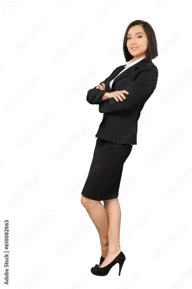 Portrait of a Smiling Businesswoman Leaning Against Blank Wall Portrait of a Smiling Businesswoman Leaning Against Blank Wall
