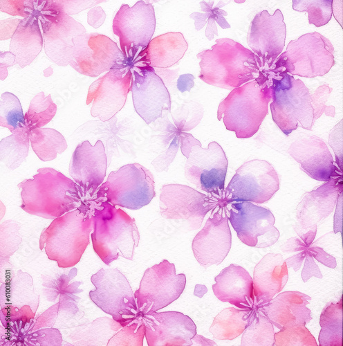 Watercolor background of florals on white  floral design for invitations. Generative Ai.