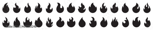 Fire icon collection. Concept flame, fire, icon. Flame icon in black. Campfire symbol. Logo design fire. Bonfire silhouette logotype. Vector illustration.	
