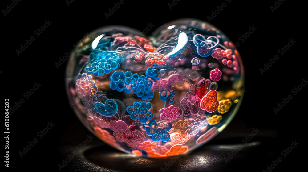 Shiny glass heart with patterns. Ai generated Shiny glass heart with patterns. Ai generated