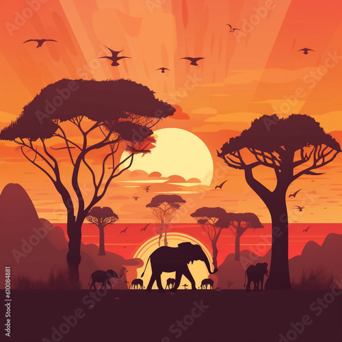 Illustration of the Savannah in Africa. Generative AI. © DALU11
