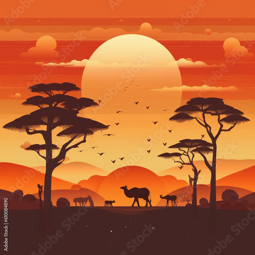 Illustration of the Savannah in Africa. Generative AI.