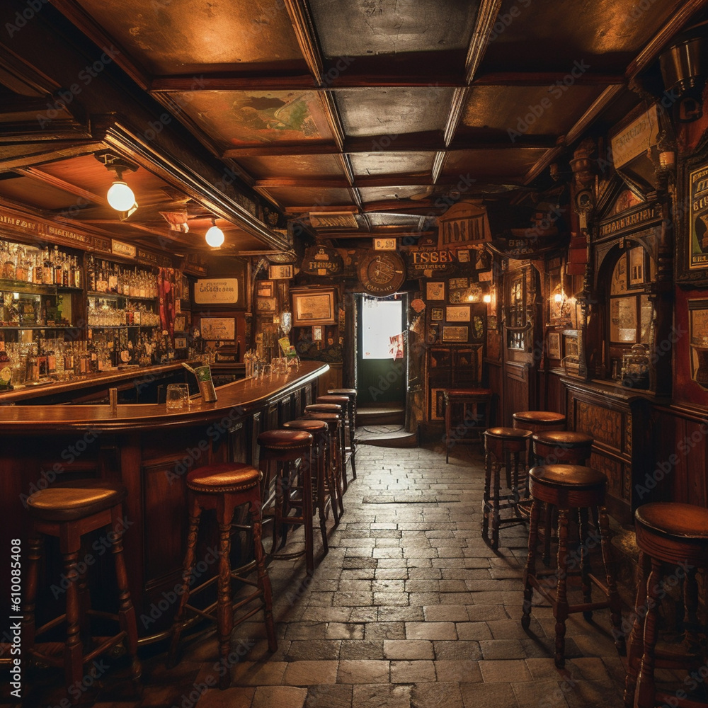 Interior of an Irish Pub. Generative AI.