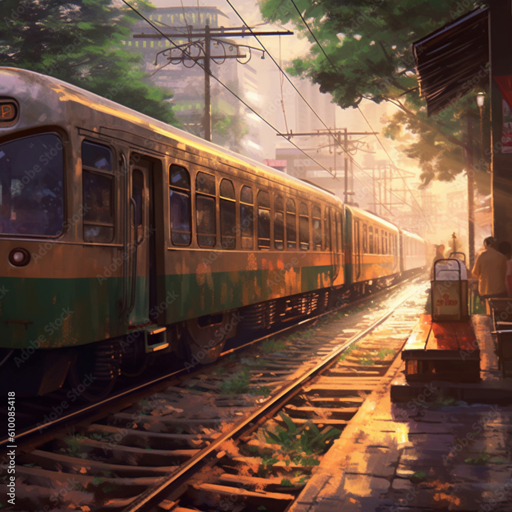 Obraz premium Train in Hanoi. Generative AI.
