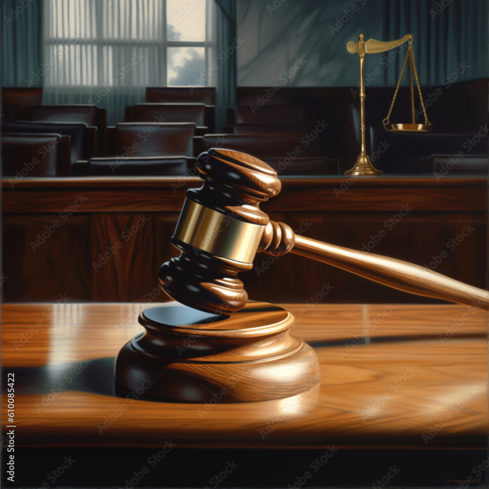 Judge gavel next to a constitution. Generative AI. Judge gavel next to a constitution. Generative AI.