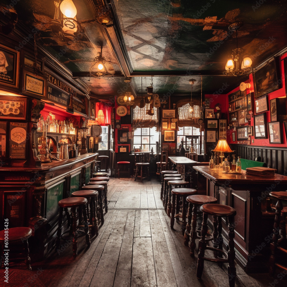 Interior of an Irish Pub. Generative AI.