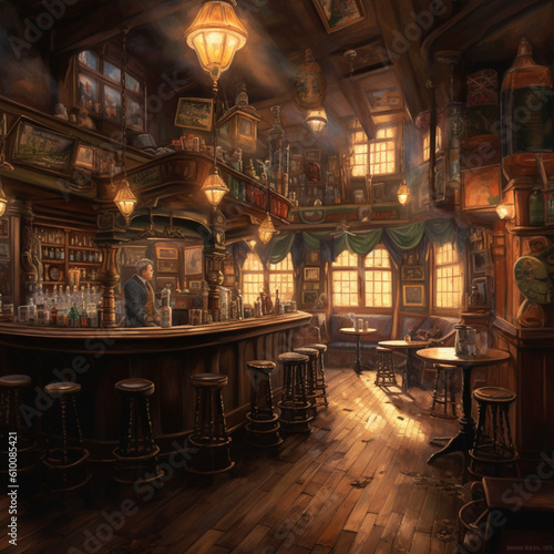 Interior of an Irish Pub. Generative AI.