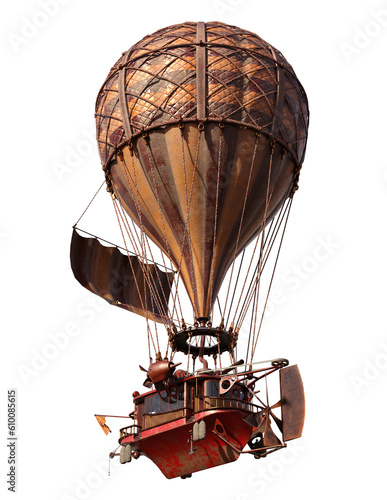 3d render steampunk  hot air balloon scifi ship