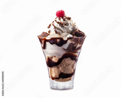 Chocolate flavor sundae, isolated white background