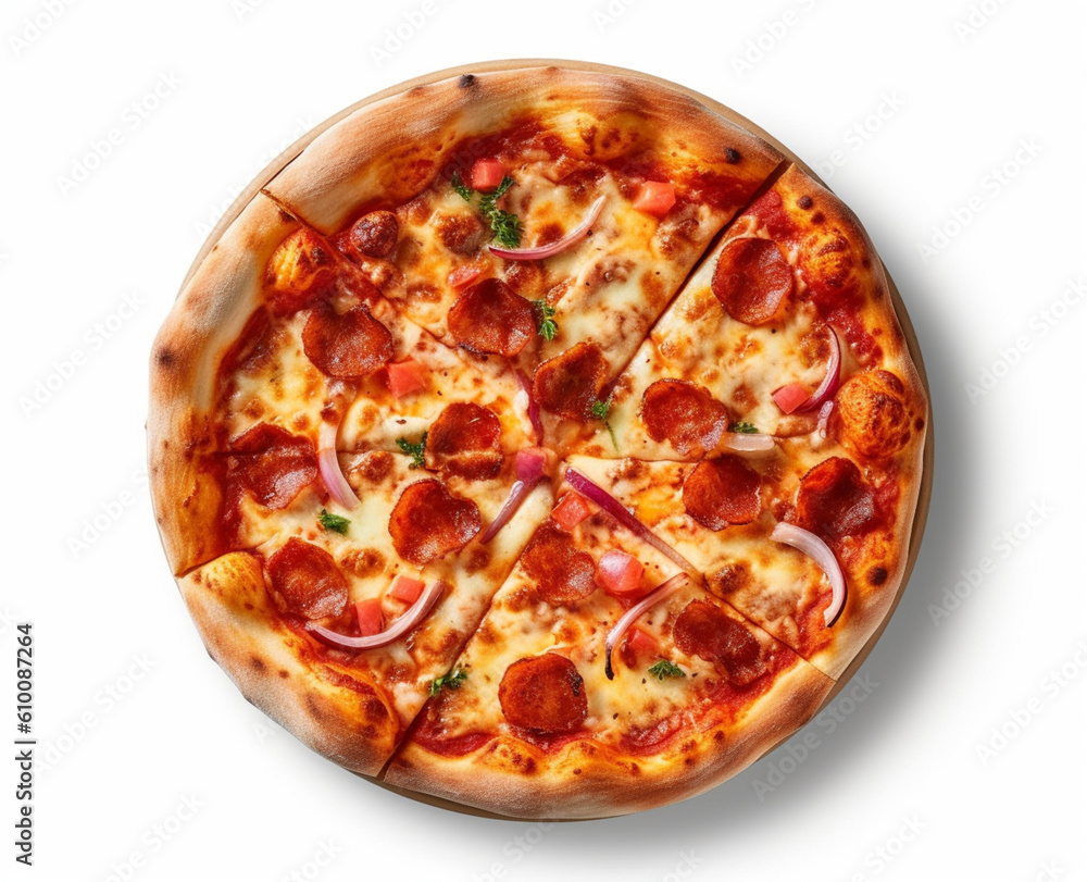 Top view Pepperoni pizza on white background Top view Pepperoni pizza on white background