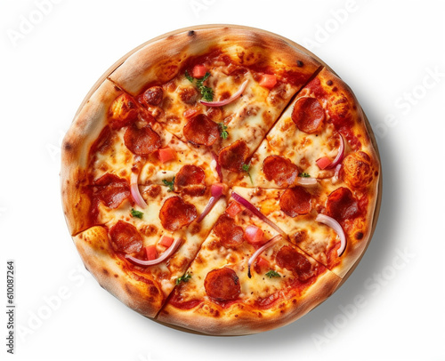 Top view Pepperoni pizza on white background