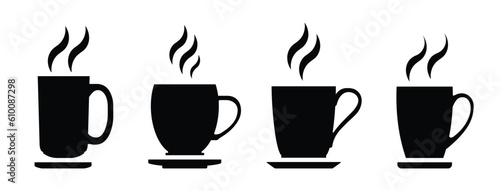 Coffee cup icons set.Coffee and tea cup vector icons set on transparent background.Tea Cups of coffee tea collection. Hot drink icon. Cup coffee with steam.	
