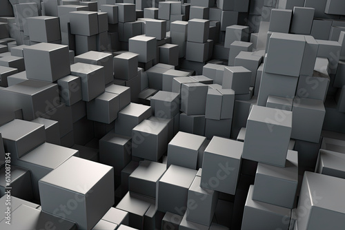 Abstract 3D cubes in shades of gray, creating a sense of depth and perspective, generative ai
