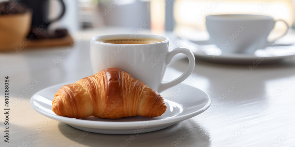a croissant and cup of coffee on white background, ai generated a croissant and cup of coffee on white background, ai generated