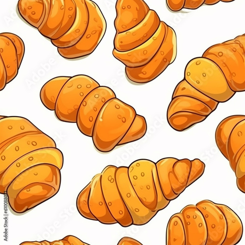seamless pattern with croissants on white background, ai generated