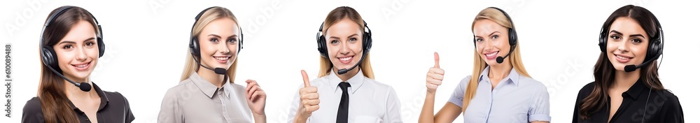 Set of call center women isolated on transparent background - Fictional Person, Generative AI Set of call center women isolated on transparent background - Fictional Person, Generative AI