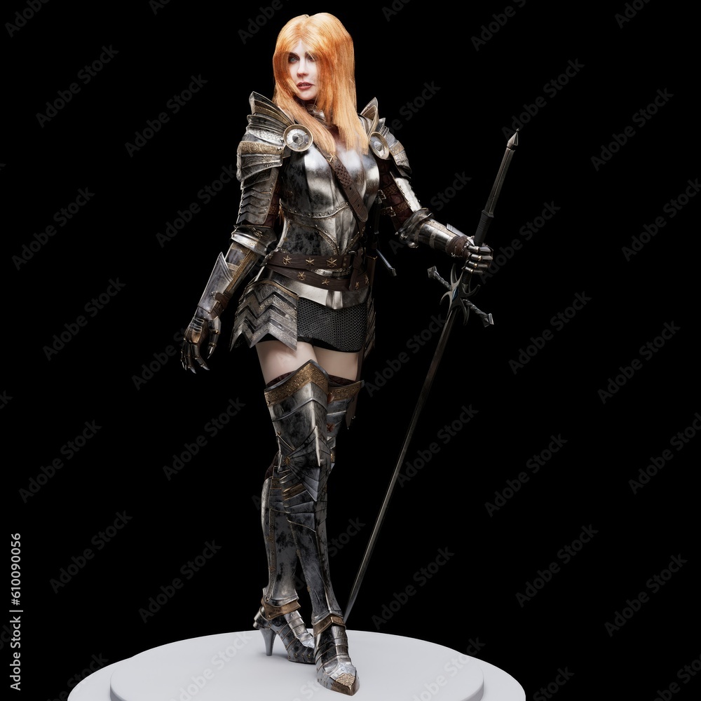 Female Knight Full Plate pose render of background. 3d rendering Female Knight Full Plate pose render of background. 3d rendering