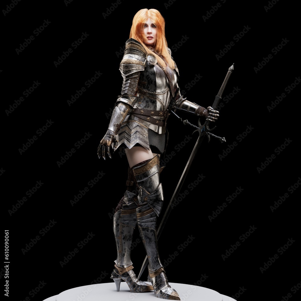 Female Knight Full Plate pose render of background. 3d rendering Female Knight Full Plate pose render of background. 3d rendering