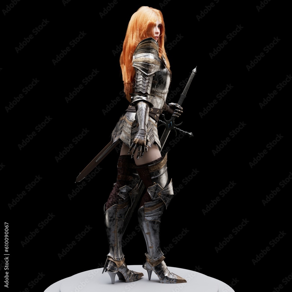 Female Knight Full Plate pose render of background. 3d rendering Female Knight Full Plate pose render of background. 3d rendering