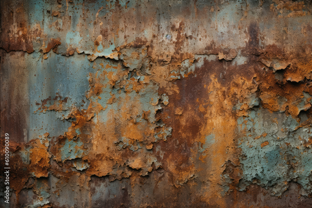 Aged and Corroded Metal Texture with a Unique Blend of Colors, generative ai