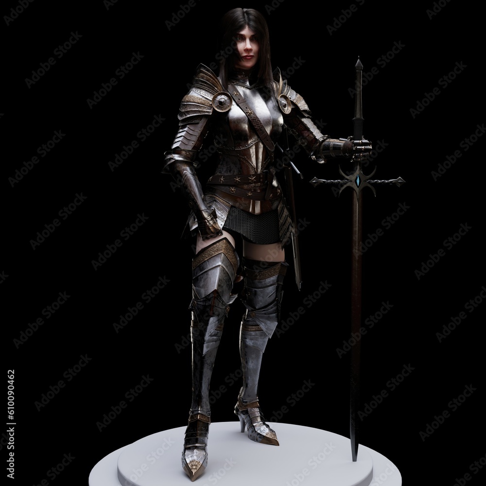 Female Knight Full Plate pose render of background. 3d rendering Female Knight Full Plate pose render of background. 3d rendering