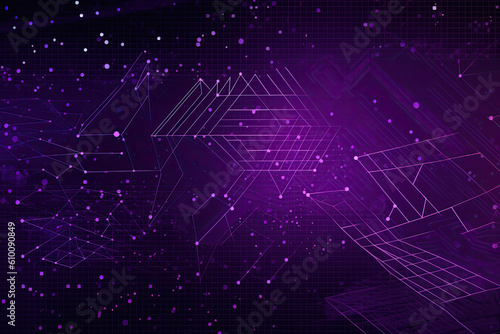 Binary code background with geometric shapes in shades of purple, generative ai