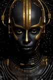 a spellbinding fantasy portrait of a black beauty with golden ornaments, fictional person created with generative ai