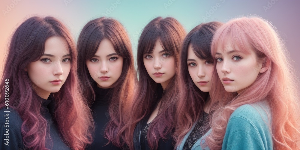 Obraz premium Portrait of stylish confident handsome beautiful attractive economists, students, financiers in casual outfit looking at camera with positive cheerful emotions. Casual fashion concept. Generative AI