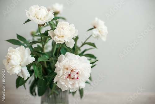 bouquet of white flowers peonies in a vase 