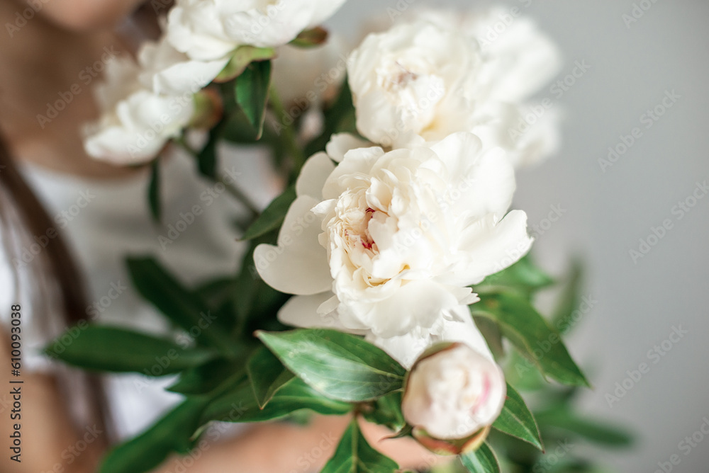 bouquet of peonies  on white background