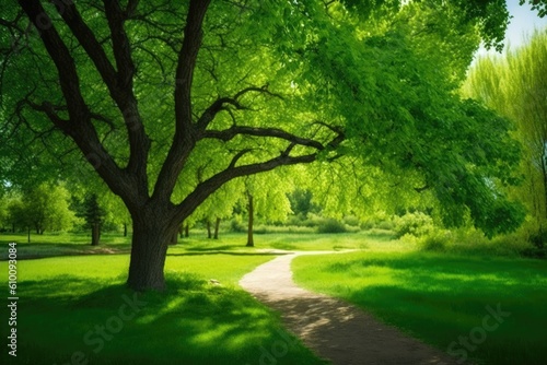Summertime green tree natural scenery. Generative AI