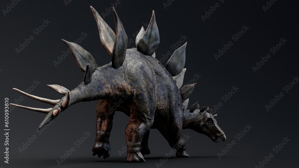 Fototapeta premium Stegosaurus pose render of background. 3d rendering