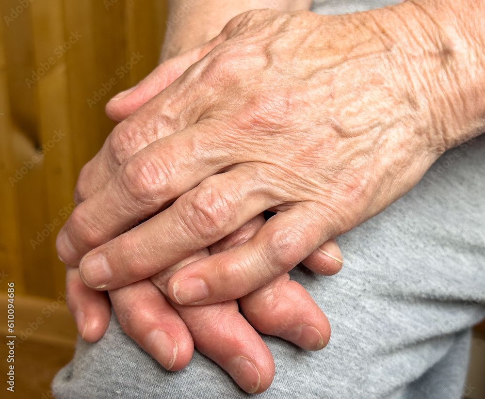 Old senior female hands closeup, wrinkled fingers Old senior female hands closeup, wrinkled fingers