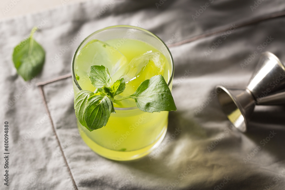 Gin Basil Smash Cocktail refreshment gin, fresh lemon juice, syrup and