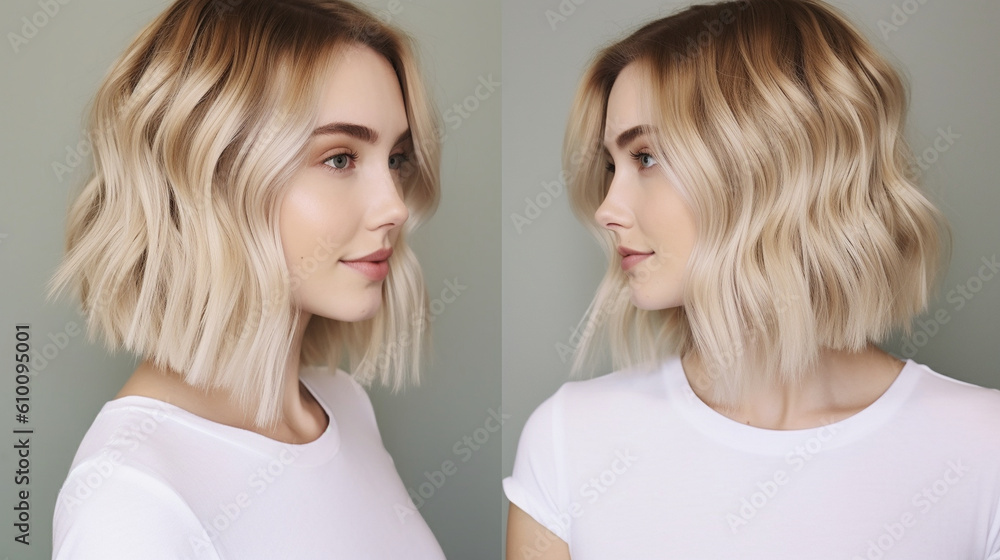 A chic and modern lob (long bob) styled with textured waves and subtle highlights Generative AI A chic and modern lob (long bob) styled with textured waves and subtle highlights Generative AI
